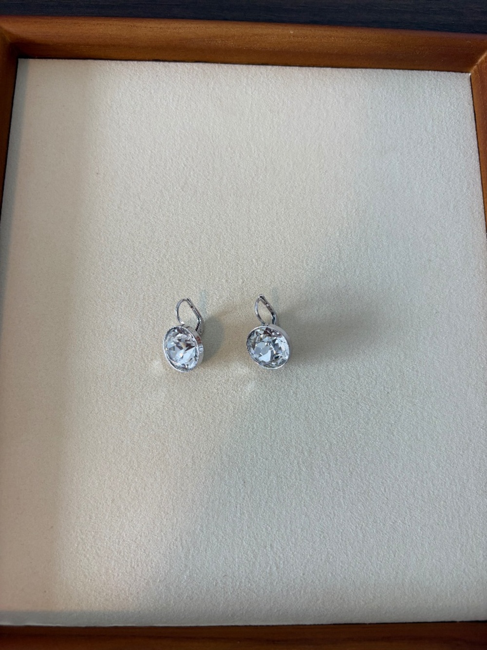 Swarovski Bella Round Stone Drop Earrings Silver Tone